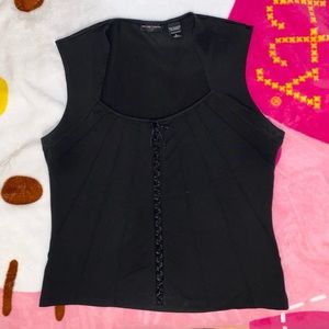 New York & Co Black Corset Style Lace Up Sleeveless Top